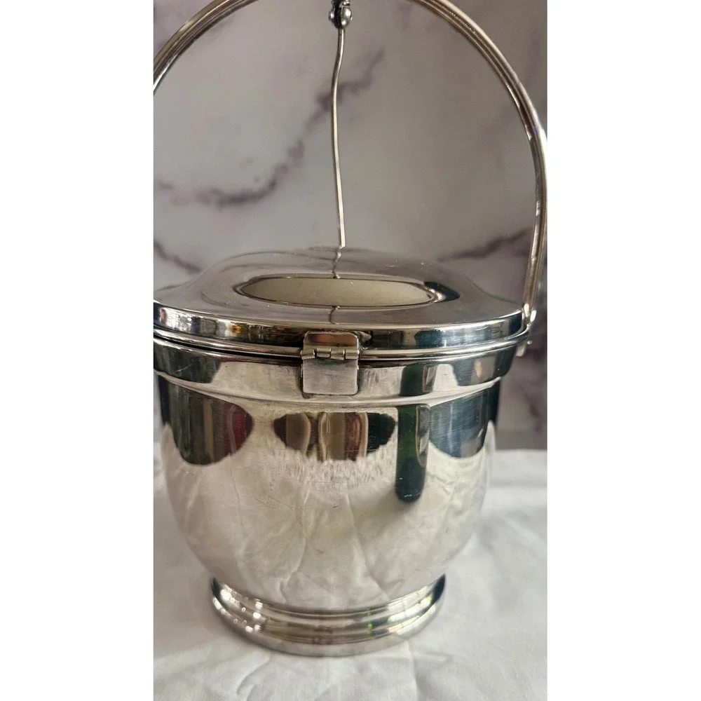 Vintage Poole Silver Ice Bucket | Midcentury Barware with Insert EPC 3500